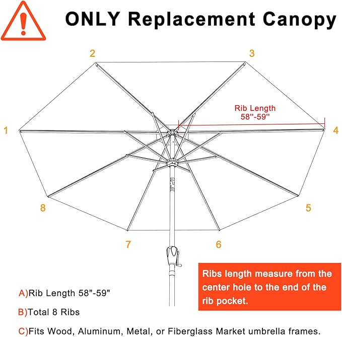 MASTERCANOPY Patio Umbrella 10 ft Replacement Canopy for 8 Ribs-Beige Canopy Only