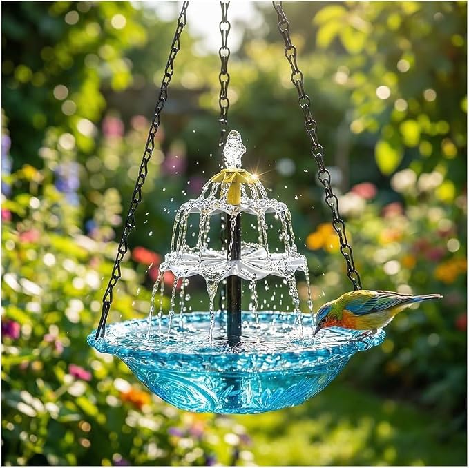 2026 Hanging Solar Bird Bath Fountain,3 Layers Hanging Bird Bath for Outside with Solar Fountain,Flowing Water Solar Pump & Plastic Bowl, for Outdoor, Gardens