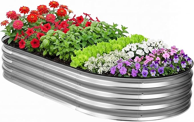DUMOS Galvanized Raised Garden Bed, 6x3x1ft Outdoor Metal Planter Box, Heavy-Duty Planter Raised Bed for Vegetables Herbs Flowers, Oval Rustproof Flower Beds for Backyard Patio, Open Bottom