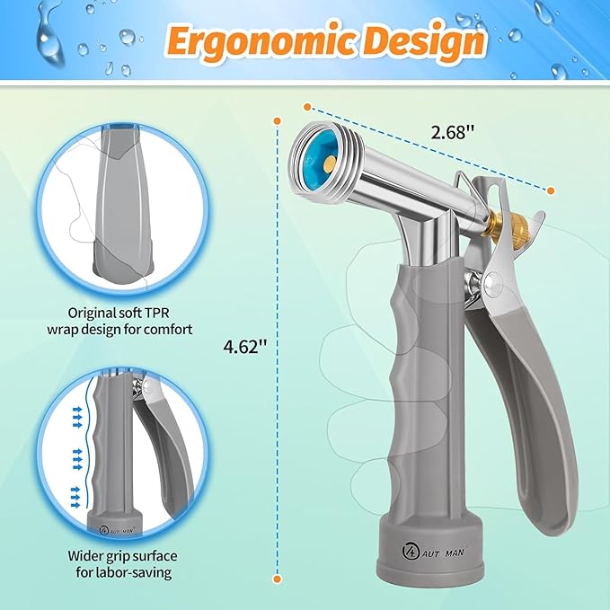 AUTOMAN Full Size Garden Hose Nozzle 4 Pack, High Pressure Pistol Grip Water Nozzle Sprayer with Threaded Front, Adjustable Spray Water Flow for Washing Car, Cleaning Ground, Watering Plants