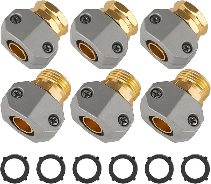 Garden Hose Repair Kits, 3 Sets Aluminum Alloy Water Hose Connector, Fit 3/4" and 5/8" Garden Hose, Male and Female Hose End Repair Fittings Replacement, Hose Mender Kit