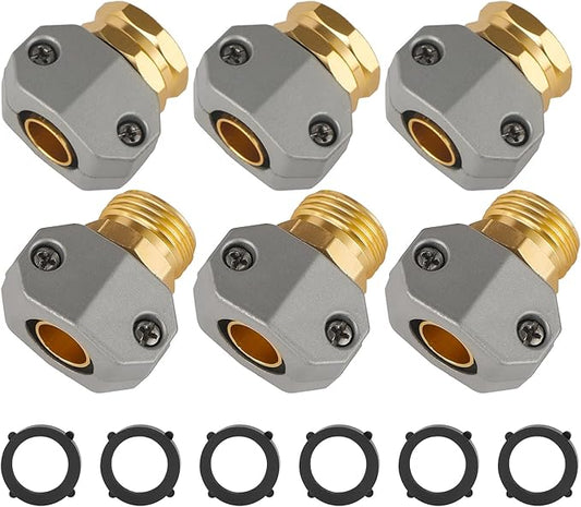 Garden Hose Repair Kits, 3 Sets Aluminum Alloy Water Hose Connector, Fit 3/4" and 5/8" Garden Hose, Male and Female Hose End Repair Fittings Replacement, Hose Mender Kit