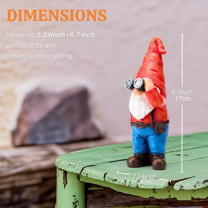 Funny Garden Gnome Statue - 6.7" Mini Scount Gnomes Figurine Decorations Indoor Outdoor Decor for Patio Yard Home, Ideal Birthday Christmas Gardening Gift