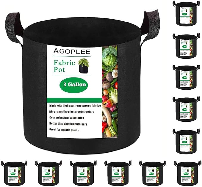 12-Pack 3 Gallon Plant Grow Bags Heavy Duty Thickened Nonwoven Fabric Pots with Handles