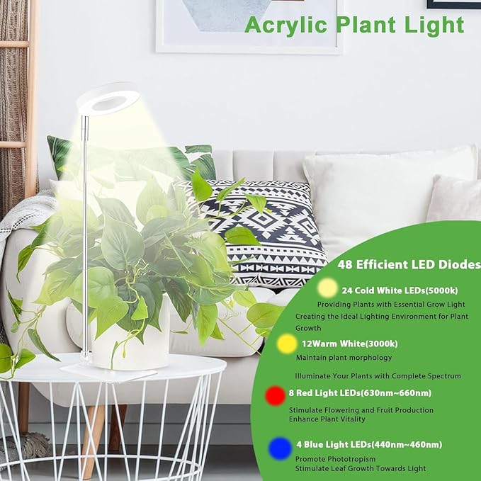 yadoker Halo Plant Grow Light, LED Growing Light with Base,Full Spectrum for Indoor Plants,Height Adjustable, Automatic Timer, 5V Low Safe Voltage,Idea for Small Plant Light(3 Pack)