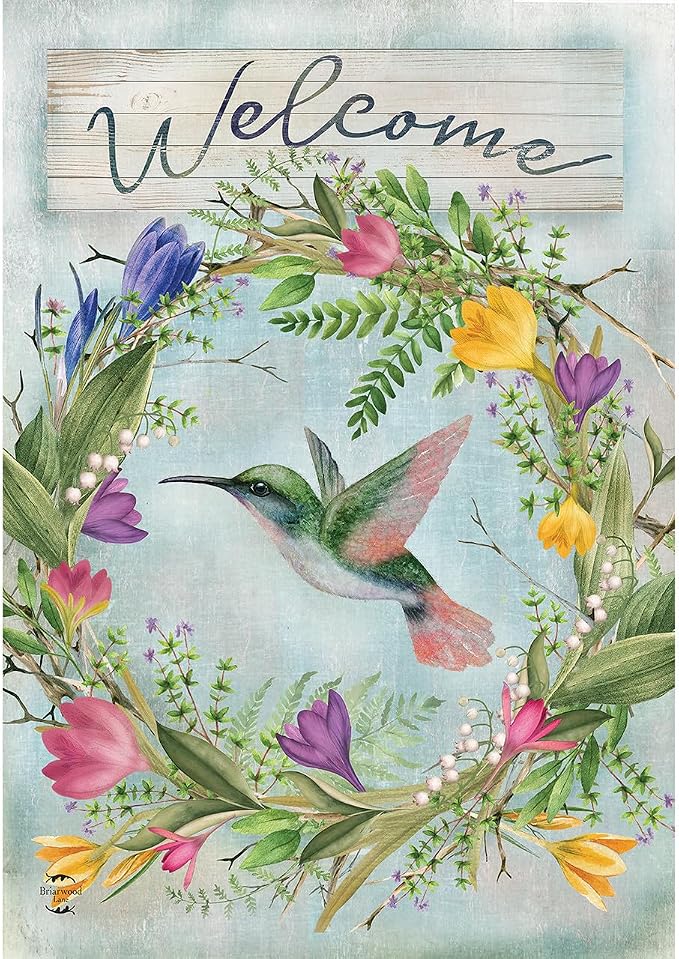 Briarwood Lane Hummingbird Wreath Garden Flag