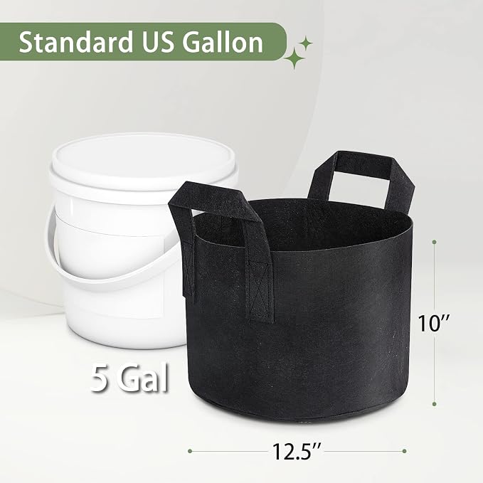 GreatBuddy Grow Bags 5 Gallon 12-Pack, Heavy Duty Fabric Grow Bags with Handles for Vegetables, Herbs, and Tomatoes, Fabric Pots & Planting Bags for Outdoor Home Gardening