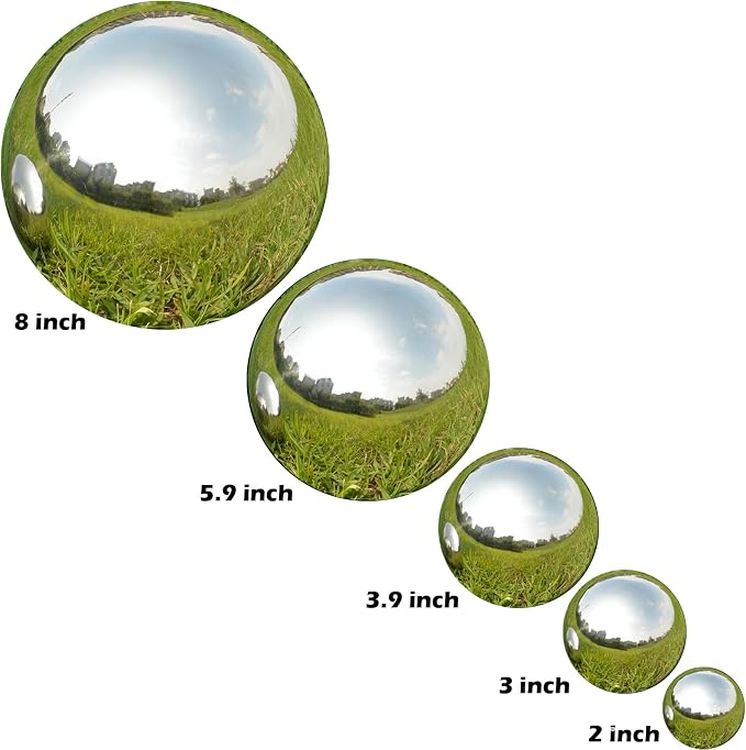 Nerien Gazing Ball, Stainless Steel Garden Mirror Globe, Polished Ornament Sphere, Hollow Floating Reflective Hemisphere, for Home Outdoor Pond Housewarming Swimming Pool Decoration, Silver, 8Pcs