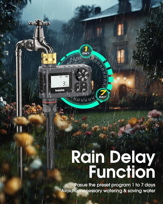 2-Packs Water Timer for Outdoor Garden Hose, Hose Timer with Rain Delay/Manual Mode, Automatic Drip Irrigation Controller System for Lawn Yard Garden Watering