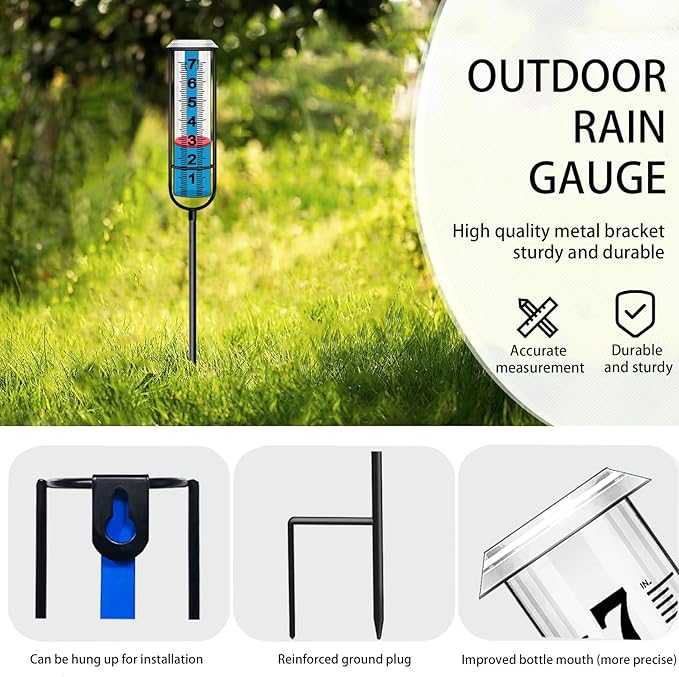 JMBay Rain Gauge Outdoor, Accurate rain gauges Outdoors Best Rated, Tall rain Gauge for Yard with Stake, Decorative rain Measure Gauge for Garden, Deck, Lawn with red Floating Buoy, Adjustable Height