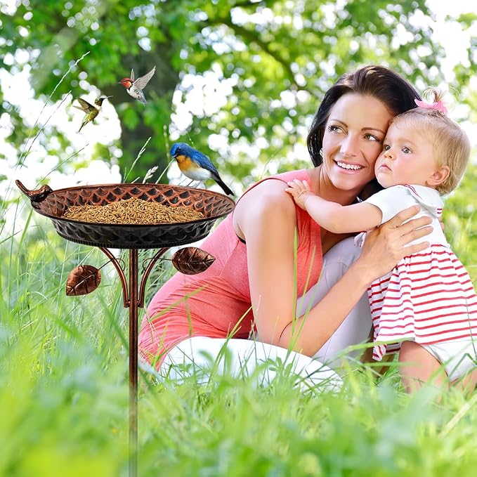 dreamysoul Metal Outdoor Bird Baths, 37 Inches Tall Freestanding Birdbaths, 5-Pronged Bird Bath for Outside Garden Yard Patio Decor