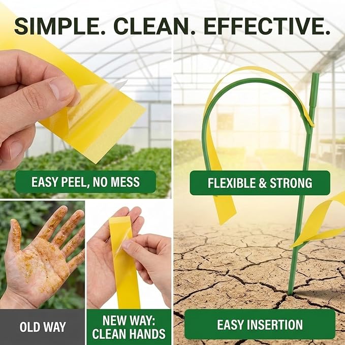 Qualirey 400 Pcs Sticky Houseplant Traps Fungus Gnat Fruit Fly Trap Sticky Houseplant Stakes Insect for Outdoor Garden Aphids, Whiteflies, Fruit Flies, Fungus Gnats, and Other Insects (Yellow)