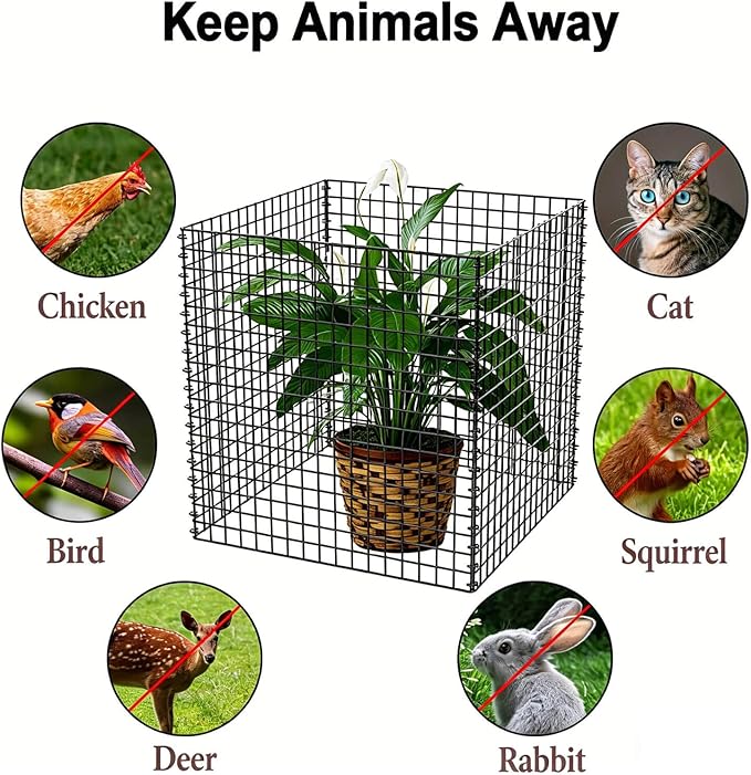 (4 Packs) Plant Protectors from Animals, 14.8" Lx14.8 Wx15.7 H Heavy-Duty Large Wire Plant Cages, Keep Rabbits Out for Vegetables, Shrubs & New Plants