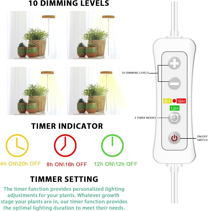 yadoker Halo Plant Grow Light, LED Growing Light with Base Full Spectrum for Indoor Plants,Height Adjustable, Automatic Timer, 5V Low Safe Voltage,Idea for Small Plants