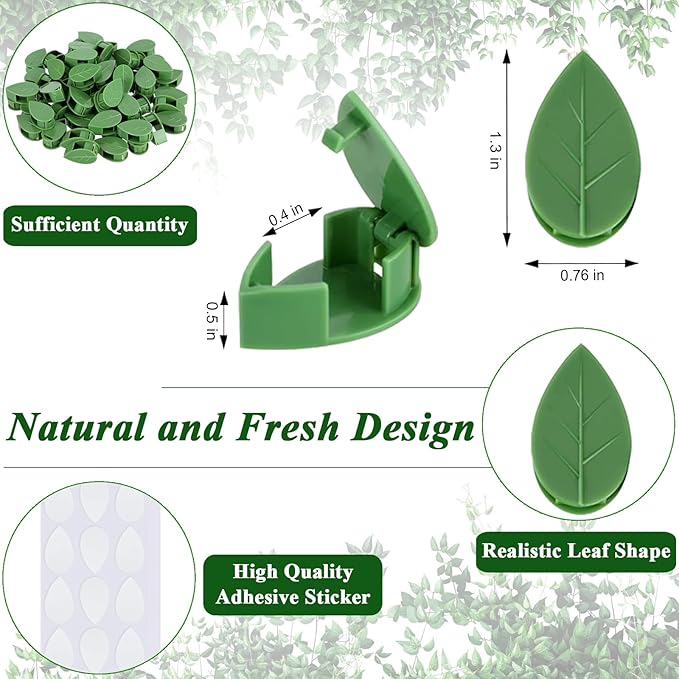 60PCS Plant Wall Clips with Self Adhesive Stickers - Leaf Shaped Vine Clips for Climbing Plants, Invisible Plant Support for Pothos Ivy Creeper, Indoor Outdoor