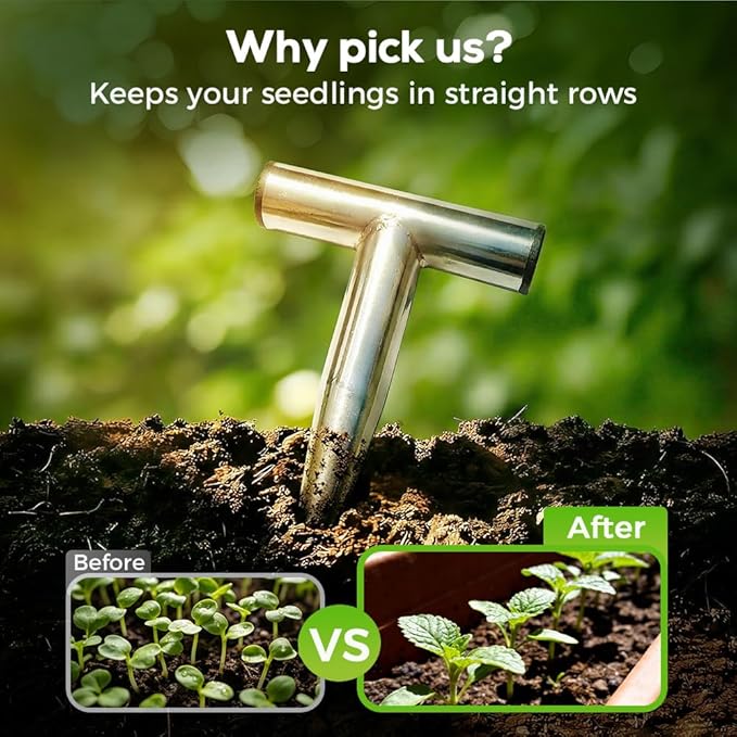 Stainless Steel Plant Hole Digger, Handheld Garden Dibber, Seed Planter Tool for Sowing, Fertilizing, Transplanting, Bulb,Vegetable Seed Planting, Pointed Garden Loosening Tool (1, L)