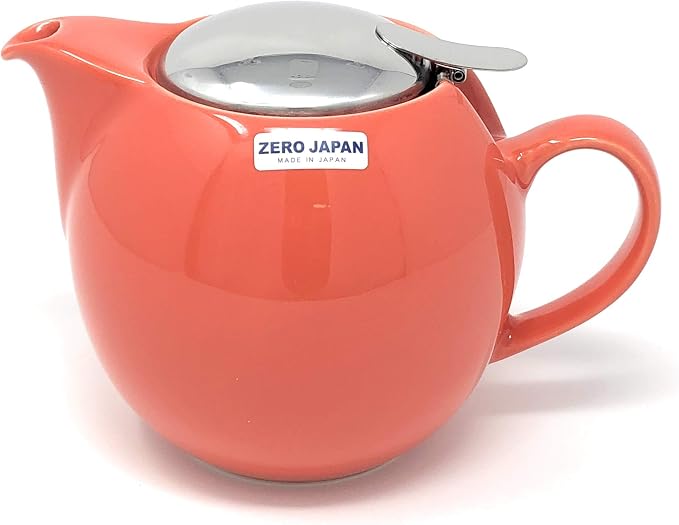 Zero Japan Bee House Round Teapot For One, 24 Oz - Ceramic Tea Pot with Stainless Steel Lid and Infuser, Smooth-Pour Spout, Diswasher and Microwave Safe Tea Pots (Carrot)