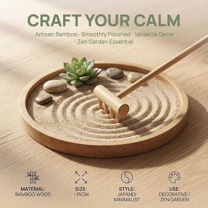YARNOW 20 Pcs Mini Zen Garden Rake Set, Bamboo Tabletop Sand Tools for Desk Meditation, Small Wooden Accessories for DIY Miniature Craft & Home Decor