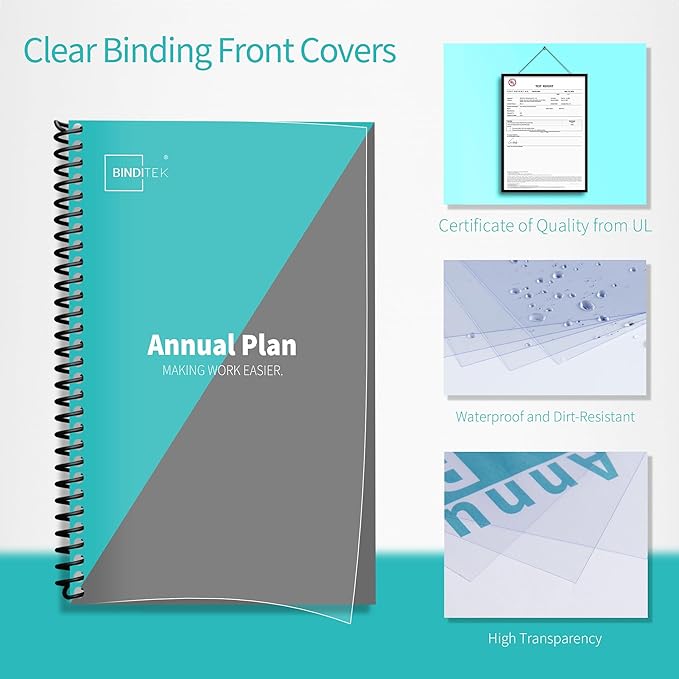Binditek 100 Pack Binding Covers and Backs Set, 5.5 x 8.5 Inches, 50 Clear PVC (8Mil), 50 Sand-Textured Polycovers (12Mil), Half Letter Size