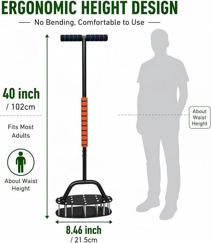 Upgraded Lawn Aerator Tool, 17-Spike Manual Grass Aerator with Automatic Dirt Clean & Double-Layer Spring, Heavy Duty Soil Loosener with T-Handle, Yard Lawn Care Tool, Includes Gloves