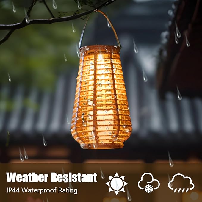 2 Pack Solar Lanterns Outdoor Waterproof, Vase-Shaped Solar Lantern with Handle, Hand-Wound Rope Outdoor Lantern Dusk to Dawn 6-8Hr, Hanging & Tabletop Decor for Garden/Patio