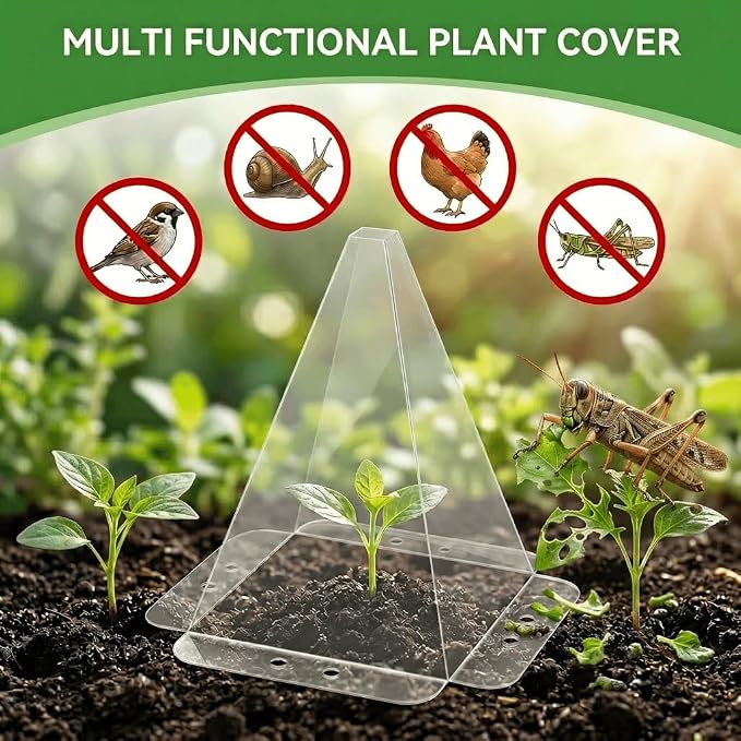 30 Pack Garden Cloches for Plants - Clear Reusable Plastic Seedling Covers with 60 Metal Stakes - Mini Greenhouse Plant Bell Covers for Frost, Sun, Pests Protection(7.8" x 11")