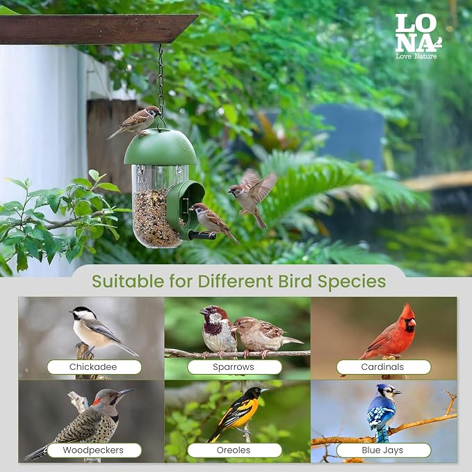 LONA Bird Feeders for Outdoors 2 Pack, Tube Birds Feeder Weatherproof with Multiple Hanging Methods, Wild Feeding Silo for Outside, 1 Port