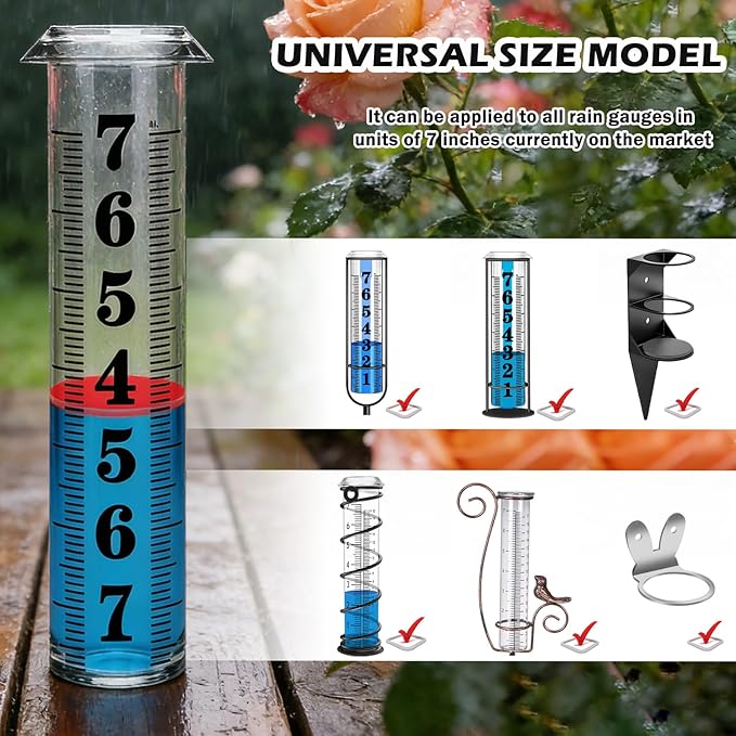Rain Gauge Replacement Tube, Accurate Rain Gauges Outdoors Best Rated, 7" Capacity Plastic Rain Gauge Tube Replacement for Yard & Garden, Water Gauge for Rain, 1 Rainfall Meter Tube with 1 Clean Brush