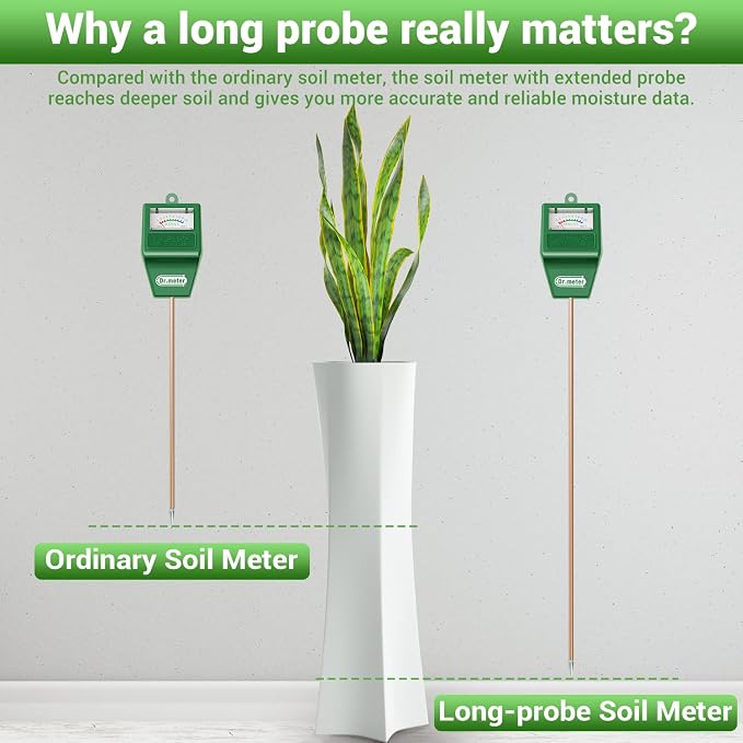 Dr.meter Soil Moisture Meter Tester for Plants, Long Probe Hygrometer Moisture Sensor for Houseplants Indoor Outdoor Garden Lawn Use - Plant Water Gauge Test Kit - No Battery Needed - Gardening Gifts