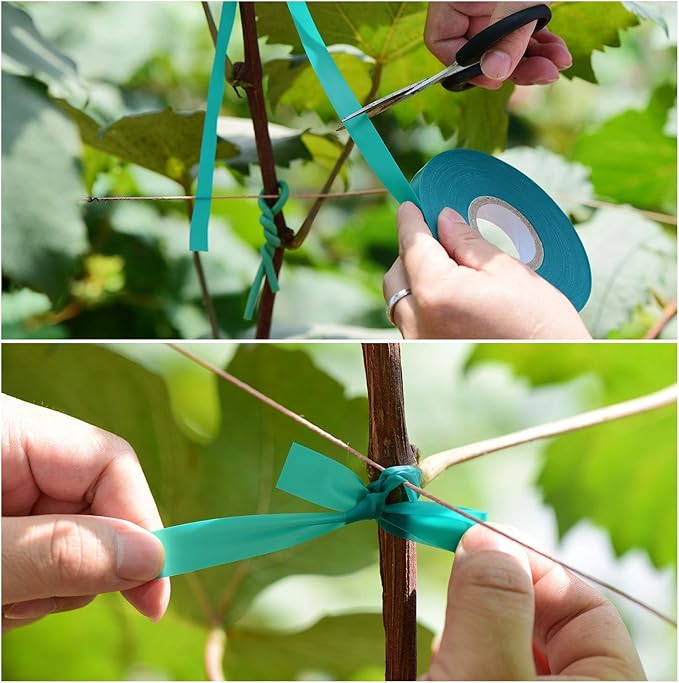 TELENT OUTDOORS 2 Pcs 150 Feet x 1/2" Wide Stretch Tie Tape Green Plant Garden Tie, Garden Vinyl Stake for Branches, Climbing Planters, Flowers