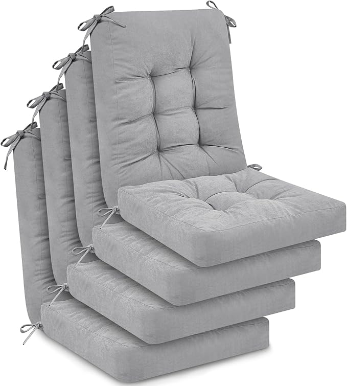 Juexica 4 Sets Outdoor Patio Chair Cushions Seat High Back Tufted Pillow Replacement Rocking Chair Cushions Pads for Patio Summer Seasonal Indoor Home Office(17 x 17 Inch,Gray)
