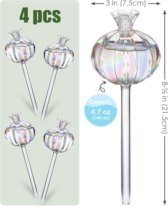 NiHome Plant Watering Globes 4-Pack, Iridescent Glass Cactus Self Watering Globe, Glass Waterer for Potted Plants - 4.7OZ/140 ML Capacity Automatic Mini Irrigation System, Adorable Gardening Gift