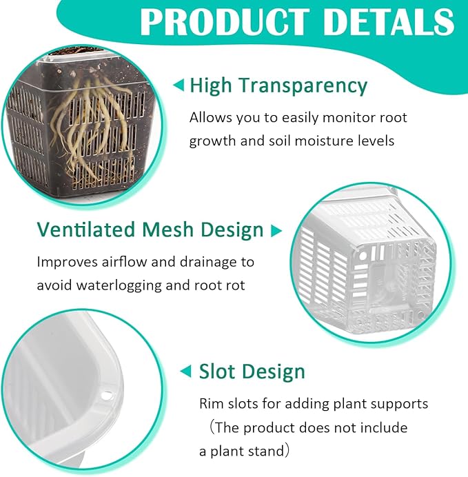 BTPLASTIK Clear Square Nursery Pots, 15 Packs 6 Inch Hydroponics Growing Square Pots, Transparent Plastic Plant Pots for Seed Starting, Root Cutting