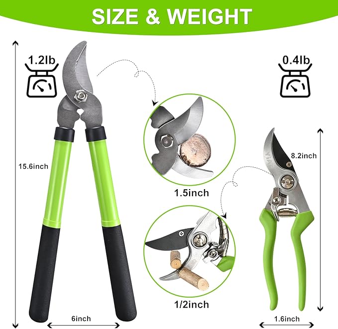 Garden Shears Set with Bypass Pruning Shears & Loppers，Lightweight Garden Clippers for Backyard Gardening, Rose Bush Pruning, Shrub Trimming, Deadheading Flowers, Easy Cutting for Women & Seniors