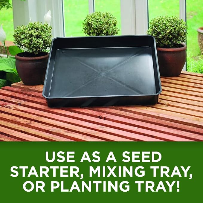 Tierra Garden Square Tray, Durable 1-Piece Drip and Potting Tray for Mixing, Growing and More, 23.5 x3”x23.5” (Black)