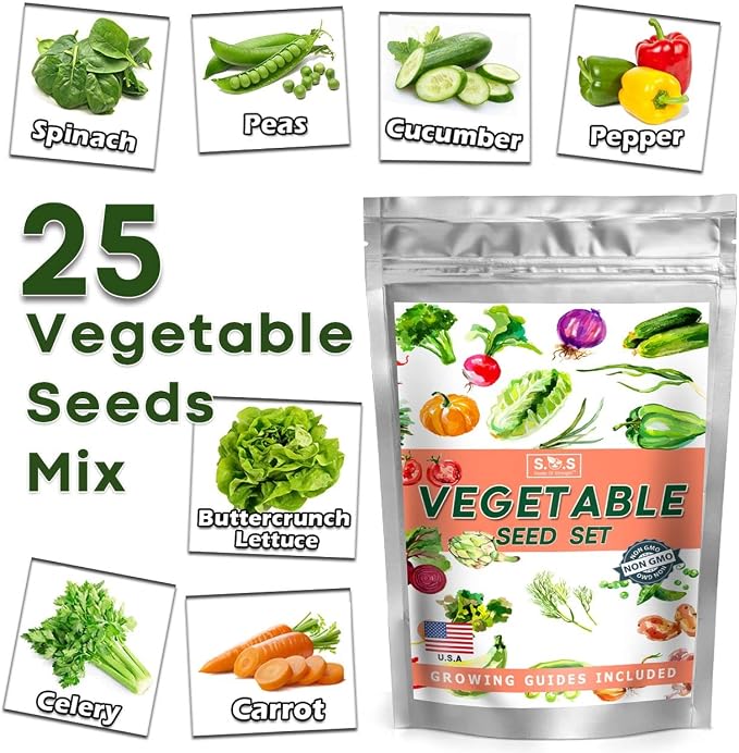 13,500+ Vegetable Fruit Seeds - Grow Your Own Garden Feast - 25 Veggie Fruit Heirloom Varieties- Mega Seed Starter Kit - Gardening Gift