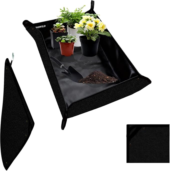 Plant Transplanting Mat - Thickened Waterproof Potting Mat, Succulent Gardening Mat, Portable Repotting Mat for Mess Control (PVC-Black 39.5"x31.5")
