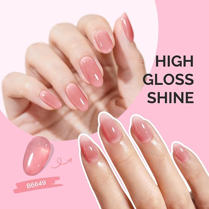 MelodySusie Jeweliver Jelly Gel Nail Polish, 0.5Fl.oz Classic Nude Pink Gel Polish Soak Off UV LED Light Cure Gift for Women Manicure Nail Art DIY at Home B6649