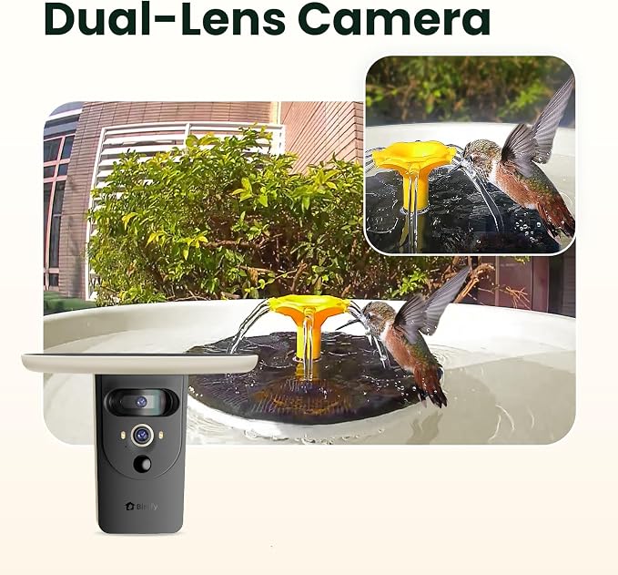 Birdfy Smart Bird Bath with Camera Solar Powered & Solar Fountain & Stand, Dual-Lens Camera for Bird Watching in Phone, Auto Capture Bird Videos, Ideal Present for Bird Lover (AI by Subscription)
