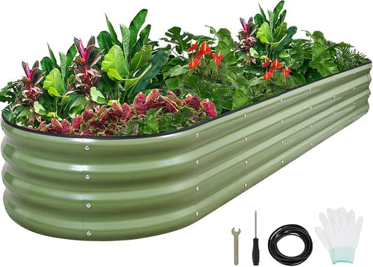 1MORE Galvanized Raised Garden Bed- Planter Garden Boxes Outdoor, Raised Beds for Gardening,8x2x1ft Metal Garden Bed Kit for Vegetables Flower, Planter Raised Beds with Tools.Green
