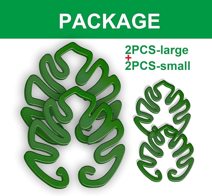 4PACKS Unique & Aesthetic Monstera Leaf Shape Grapple Plant Support, Grappler Rings, Plant Support Monstera with Ties, Keeps Plants Tame & Growing Vertical (Green)
