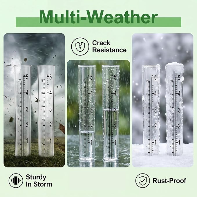 2PCS 5in Rain Gauge Replacement Tube, Dual-Scale Rain Gauge Tubes, Durable Plastic Rains Gauges for Yard Garden Outdoor Home, Flat Bottomed