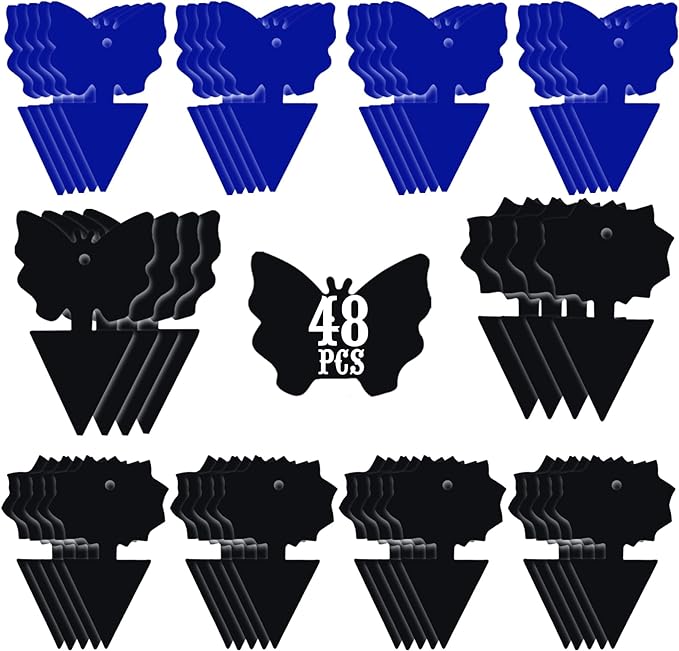 USKICH Sticky Traps Gnat Killer Fruit Fly Traps Non-Toxic and Odorless Fungus Gnat Traps Insect Traps Black Sticky Trap for Indoor and Outdoor Plants（48Pcs Black）