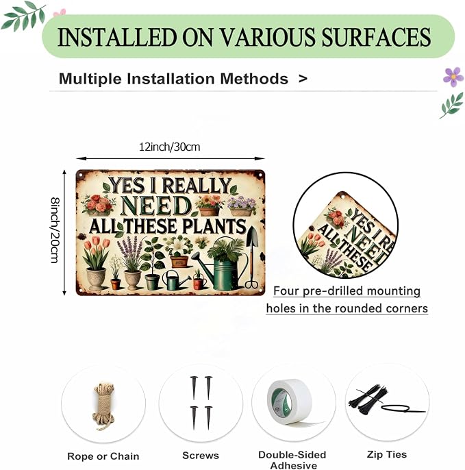 Funny Garden Signs, Vintage Garden Gift, Garden Decor for Outside, I Really Need All These Plants Sign, Weatherproof Aluminum Outdoor Decor for Patio Yard Greenhouse Home, Wall Decor 12x8 Inch