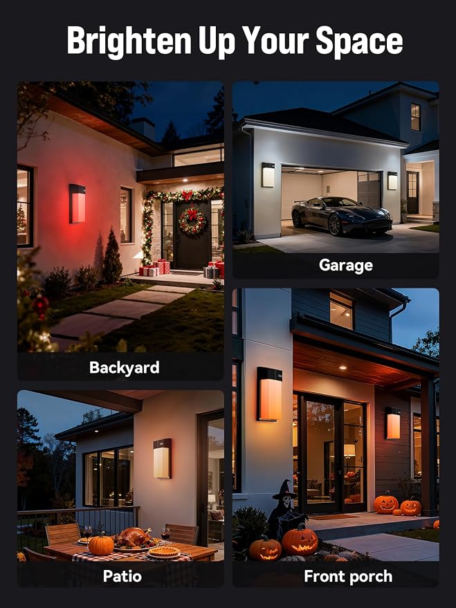 OIYN Outdoor Wall Light, Smart RGBICWW Porch Lights Outdoor, 1500LM Modern Wall Sconce with 30+ Scene Modes, Retome & APP Control, IP65 Waterproof Color-Changing DIY for Outdoor Decor, 2 Pack