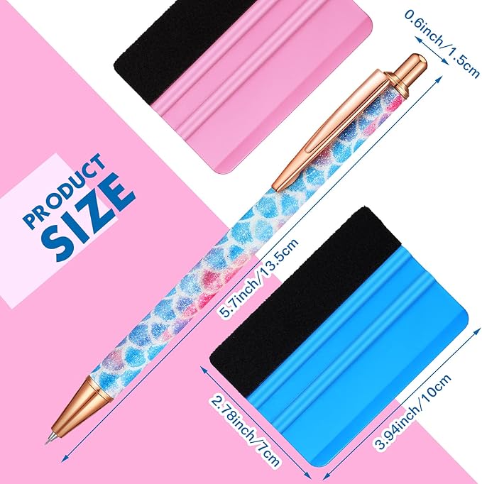 Spakon 4 Pcs Weeding Tools for Vinyl, 2 Pcs Air Release Pen Glitter Craft Weeding Point Retractable Pin Pen with 2 Pcs Felt Squeegees Scraper for Crafting Weeding Essential Adhesive Vinyl
