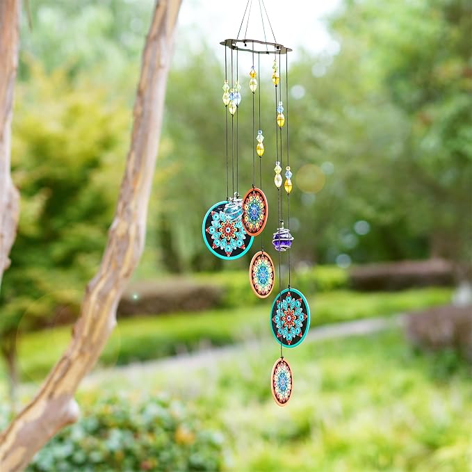 YUFENG Wind Chimes Outdoor Decor, Metal Memorial Windchimes Hanging Decoration for Garden Home Yard and Christmas Tree, 23.5'' Metal Flower Ornament Christmas Decor