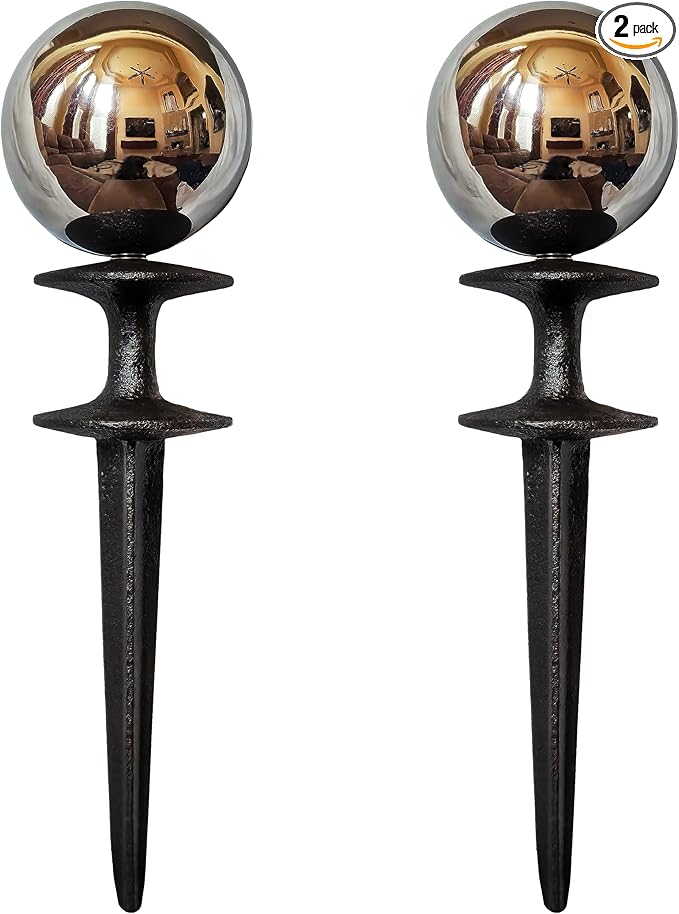 Lulu Decor, Garden Silver Gazing Ball Hose Guide, Set of 2 Strong and Decorative Hose Guide that Protects Your Plants While Providing Elegance to Your Garden