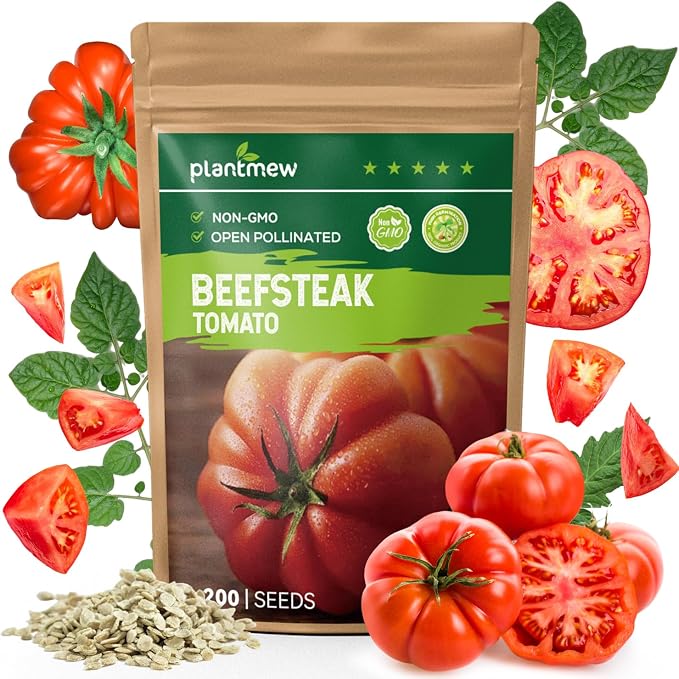 Beefsteak Tomato Seeds for Planting - Non-GMO, Heirloom - 200 Indeterminate Tomato Seeds, Vegetable Seed Packet with Instructions for Planting Home Garden Indoor & Outdoor
