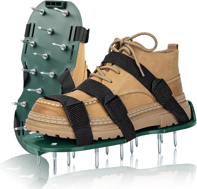 Lawn Aerator Shoes for Grass, Heavy Duty Spike Aerating Shoes with Upgraded Adjustable Buckle Straps for Yard, Garden, Patio, Universal Fit for Men and Women